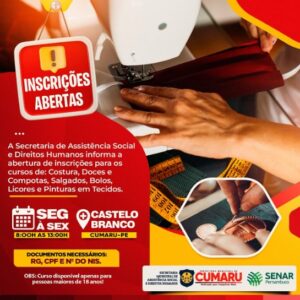 Leia mais sobre o artigo Secretaria de Assistência Social e Direitos Humanos abre inscrições para novos cursos profissionalizantes