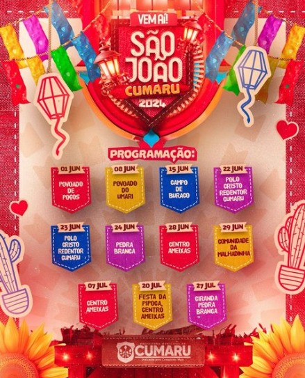 Leia mais sobre o artigo PROGRAMAÇÃO DO SÃO JOÃO DE CUMARU 2024