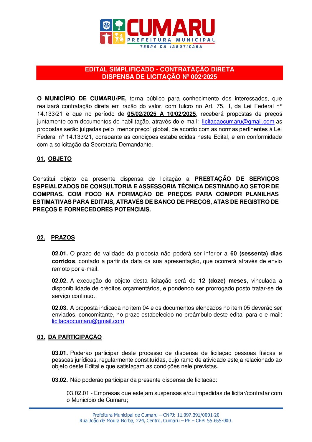 Edital dispensa