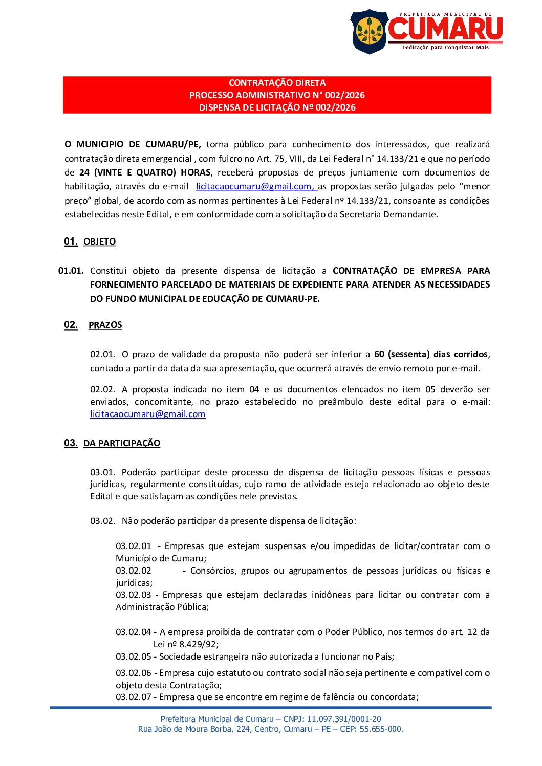 EDITAL. EMERGENCIAL