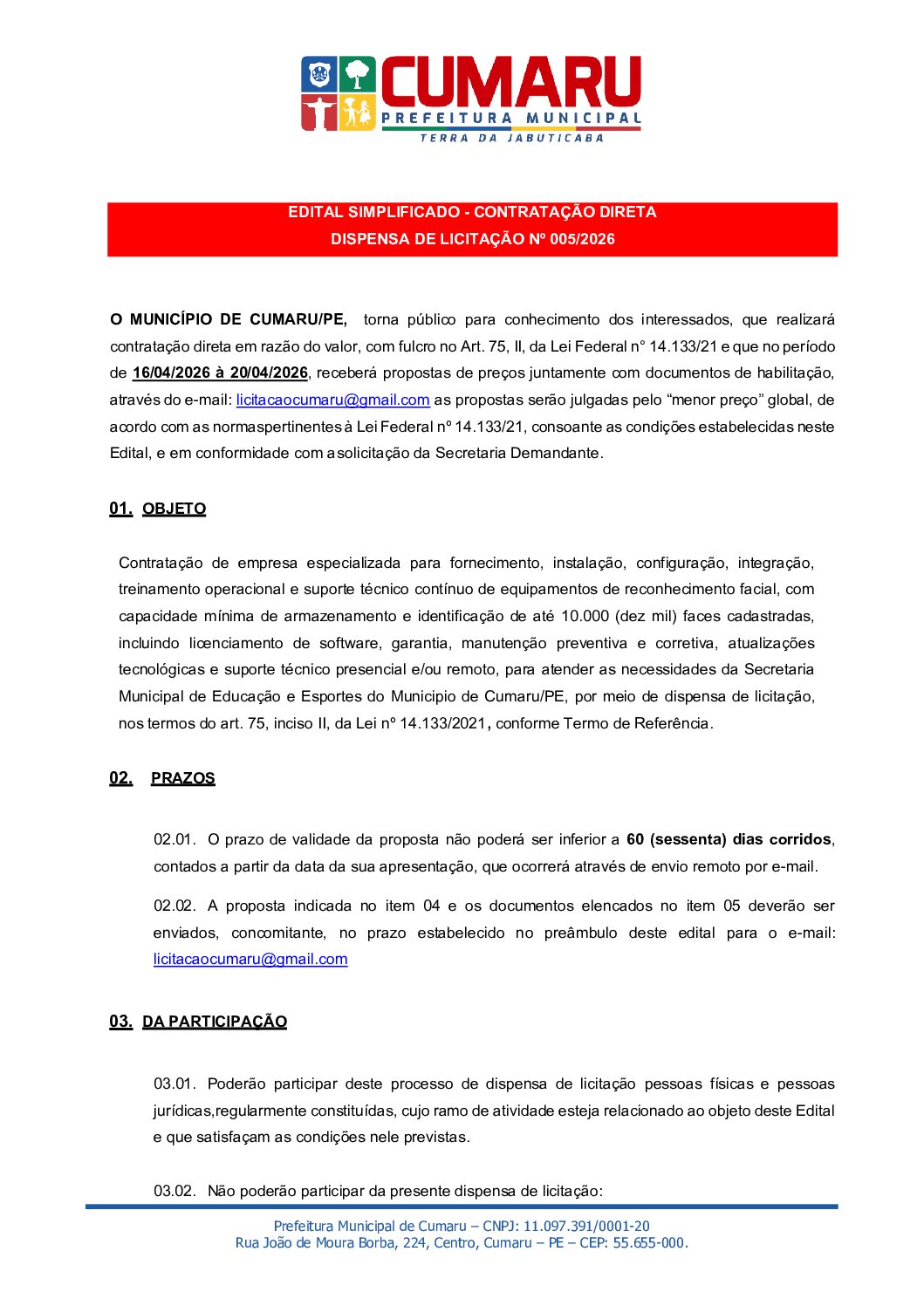 Edital equipamentos de reconhecimento faciaL