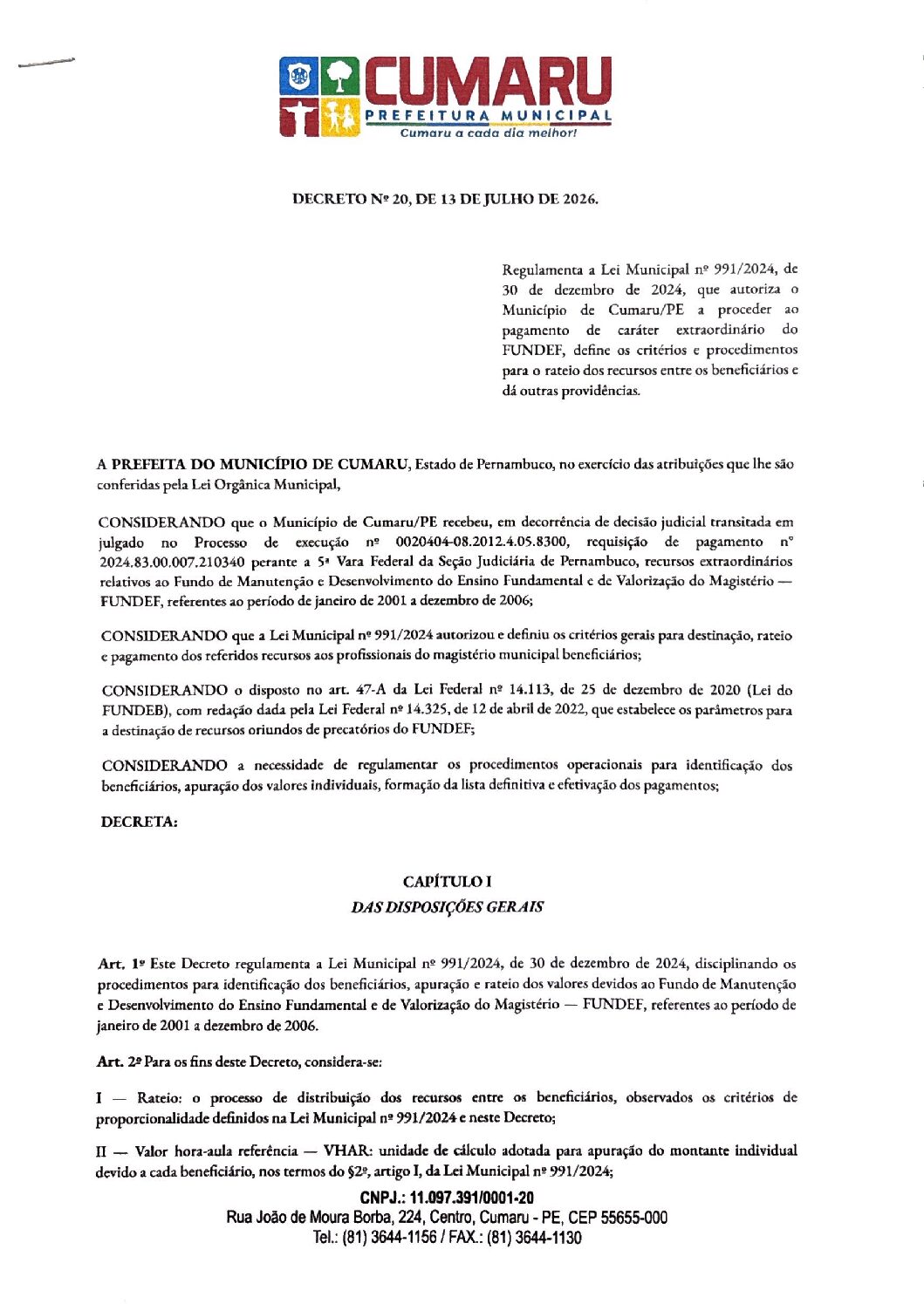 Decreto 20 de 2026 - FUNDEF
