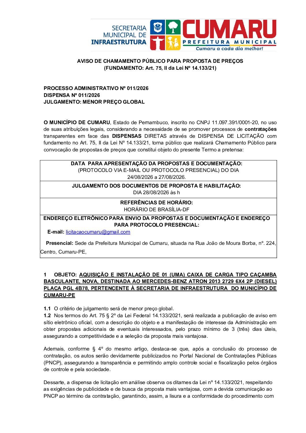 EDITAL DISPENSA 14133 SEM DISPUTA (1) caçamba