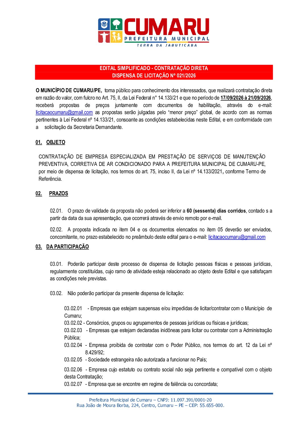 4-EDITAL MANUTENÇÃO DE AR - PREFEITURA
