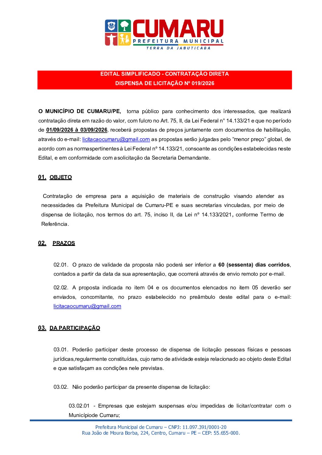 Edital material de constr. pref